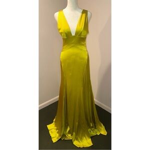 Pnina Tornai Satin Plunging V-Neck Gown